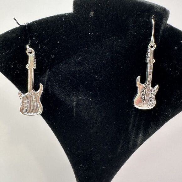 Guitar Earrings Silver Tone Rock Music Band Instrument Dangle‎ Drop Jewelry - Picture 6 of 10